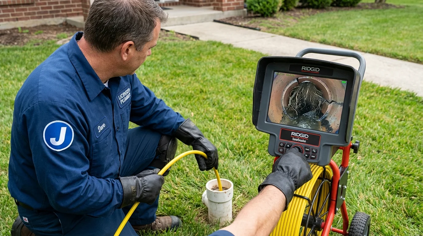 Sewer camera inspection being performed by Johns Plumbing LLC in Stow