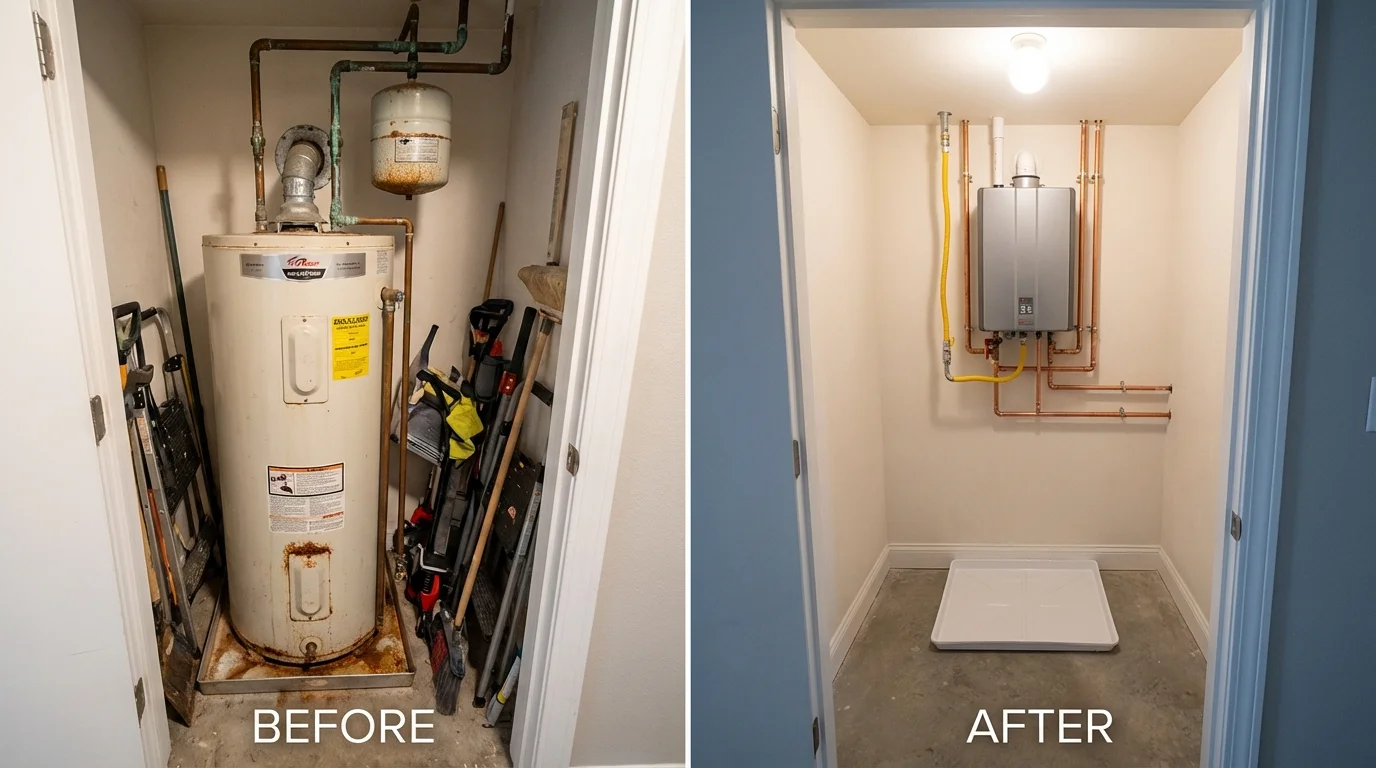 Tank water heater versus wall-mounted tankless unit comparison for Stow, MA homeowners